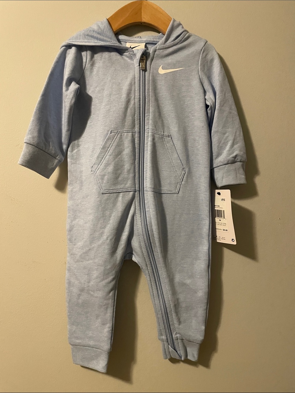 NWT Nike Baby Light Blue Hooded Zip-Up One-Piece size: 9months